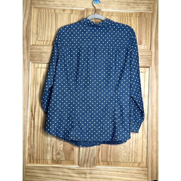 Talbots womens size 18WP button-up top grey/white polk-a-dot long sleeve career - Picture 2 of 10